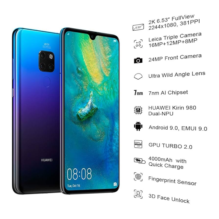 Huawei Mate 20 Dual Sim - 128 GB, 4G LTE, Twilight, 6 GB Ram